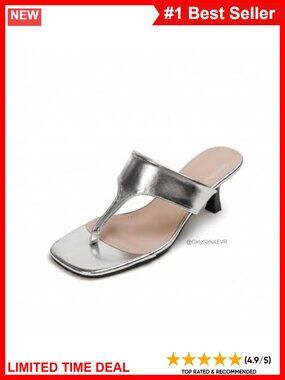 Women's Kitten Heel Thong Sandals Square Toe Patent Leather Slides